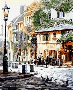 Алмазная мозаика с подрамником Кафе на уютной улочке 40 х 50 см My-Art TN962
