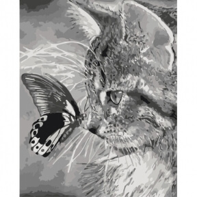 Картина по номерам Котенок и бабочка 40 х 50 см КНО2499 Идейка