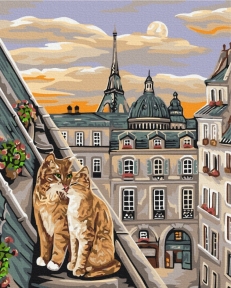 Картины по номерам Кошачья нежность в Париже 48x60 Brushme BS51773L