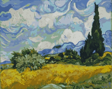 Картины по номерам Поле с зелёной пшеницей и кипарисом. Винсент Ван Гог 48x60 Brushme BS415L