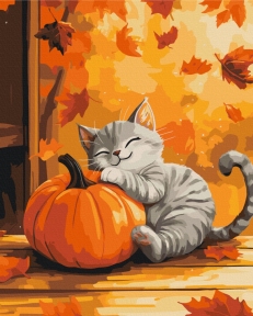 Картини за номерами Котик із гарбузом 40x50 Brushme BS54391