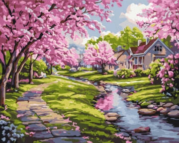 Картины по номерам Сакура возле дома 40x50 Brushme BS54231