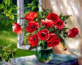 Алмазная мозаика с подрамником Яркие красные маки 40 х 50 см My-Art TN233