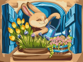 Картины по номерам Зайчик флорист © Лазаренко Олена 30x40 Brushme KBS0139