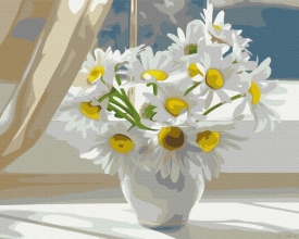 Картины по номерам Ромашки в белой вазе на окне 48x60 Brushme BS22637L