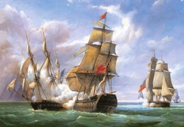 Пазл Комбат между французским фрегатом Каноньер и английским судном Страшный 3000 эл.